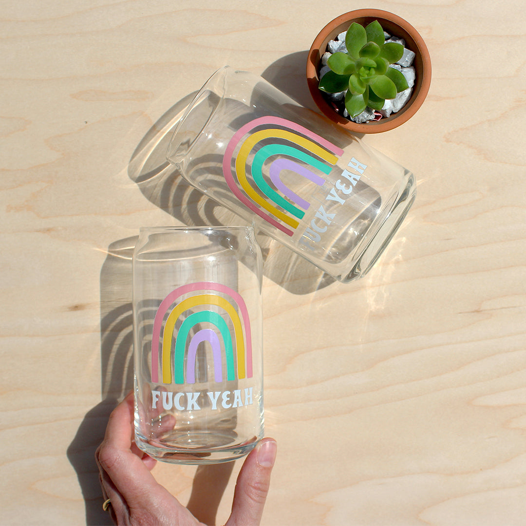 Rainbow Fuck Yeah Can Glass
