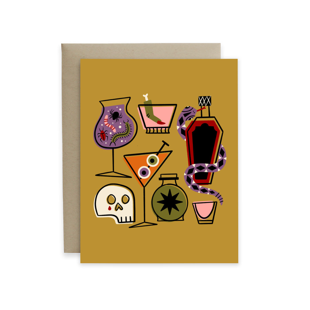 Halloween Cocktails card, Hideaway House Studio